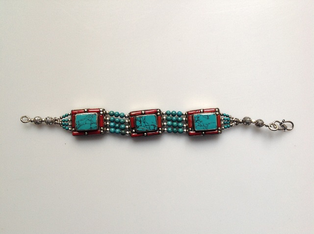 Bracelet en turquoise et corail - modle 6